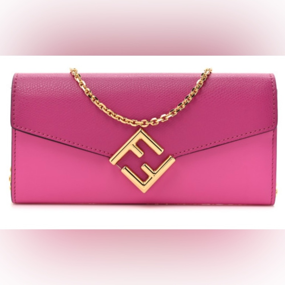 FENDI VITELLO KING CRUISE FF DIAMONDS CONTINENTAL WALLET ON CHAIN EUC